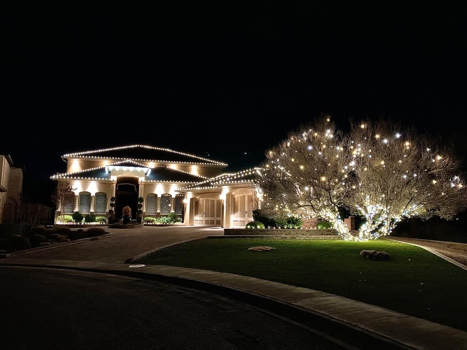 A ranch with a lit crabapple
